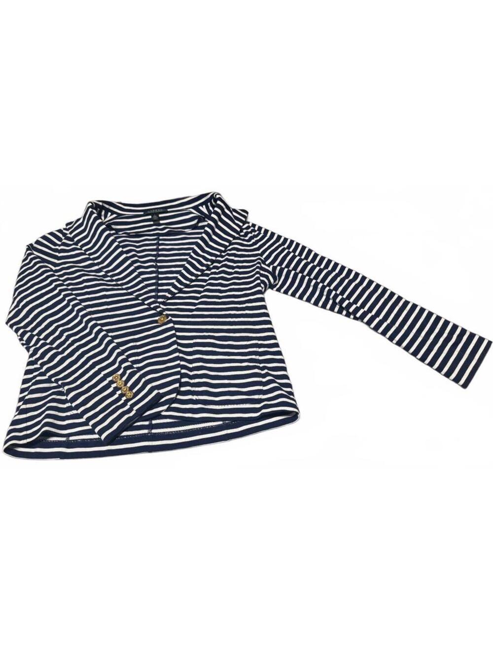 Ralph Lauren 100% Cotton Striped Nautical Blazer Jacket Womens (L) Navy Preppy